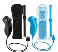 ZeroStory 2 Packs Wireless Controller and Nunchuck for Wii and Wii U Console, Gamepad with Silicone Case and Wrist Strap (Black and Blue)