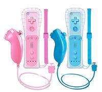 ZeroStory 2 Packs Wireless Controller and Nunchuck for Wii and Wii U Console, Gamepad with Silicone Case and Wrist Strap (Pink and Blue)