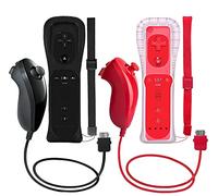 ZeroStory 2 Packs Wireless Controller and Nunchuck for Wii and Wii U Console, Gamepad with Silicone Case and Wrist Strap (Black and Red)