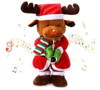 Zerotop Christmas Electric Music Elk Plush Doll - 8 Songs Singing Recording Glowing Swinging Elk Figure Doll - Battery Powered - Home Tabletop Decor - Animated Buddy Gift