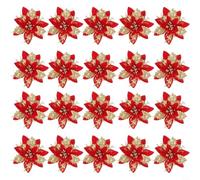 Zeroupshop 10 Pcs Christmas Glitter Flower Vine Wreath Decorations with Shimmering Gold Accents for Door Window Tree, 14.5 cm Holiday Ornaments Christmas Flowers(2 Set of Red-2)