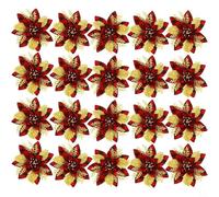 Zeroupshop 10 Pcs Christmas Glitter Flower Vine Wreath Decorations with Shimmering Gold Accents for Door Window Tree, 14.5 cm Holiday Ornaments Christmas Flowers(2 Set of Red-1)