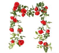 Zeroupshop 2 Pack Artificial Rattan Vine Garland 7.4 Ft Red Hanging Plants Decoration for Indoor Outdoor Garden Wall Wedding Home Decor