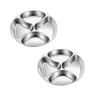 Zeroupshop 2-Pack Stainless Steel Prep Plate with Dividers, 24cm Heat-Resistant Side Dish Grid for Kitchen Cooking, Large Capacity Partition Tray for Ingredients, For Easy to Clean Silver