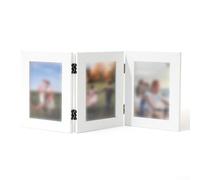 Zeroupshop 3 Folding Hinged Picture Frame with Triple 6-Inch Openings, Wood-Grain Finish, Foldable Desktop Photo Display Stand for Home Décor and Special Occasions(white wood)