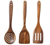 Zeroupshop 3-Piece Wooden Utensil Set 33cm Essential Tools | Non-stick safe, prevents scratches, smooth finish, 33cm length, daily stirring flipping serving