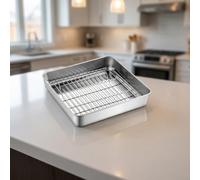 Zeroupshop 304 Steel Drain Basket 25x25cm Rust-Proof Design | Fits most air fryers, optimal air flow, for crisp results, easy grip handles, silver finish