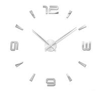Zeroupshop 3D DIY Wall Clock Kit Frameless Large Acrylic Mirror Sticker Silent Sweep Movement Customizable Size Decor for Living Room Bedroom Office(Silver)