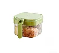 Zeroupshop 4-Compartment Spice Container Set, with Airtight Dual Seal, Stackable Plastic Seasoning Organizer, for Kitchen Storage, One-Hand Press Lid, Transparent Body, White(Green)