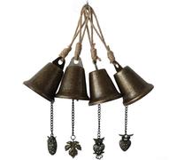Zeroupshop 4 PCS Vintage Style Copper Owl Wind Chimes With Leaf Charms, Handmade Metal Bells For Garden, Patio, Door Or Farmhouse Outdoor Decorative Hanging