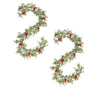 Zeroupshop Artificial Christmas Wreath 200cm Realistic Pine Garland with Red Berries for Indoor Staircase and Outdoor Balcony Porch Door Wall Holiday Decoration(2 Pcs A)