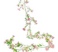 Zeroupshop Artificial Daisy Vine 200cm Silk Flower Garland Fake Hanging Flowers for Wall Decoration Indoor Outdoor Garden Decor Flexible Rattan Structure(Light Pink)