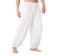 zeroupshop Breathable Cotton Martial Arts Practice Pants Men Traditional Chinese Tai Chi Training Trousers Summer Wing Chun Shaolin Wear(M White)