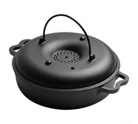 Zeroupshop Cast Iron Roaster with Lid, Thickened Baking Pan for Sweet Potatoes Chicken Wings Vegetables, Even Heat Distribution Grill Pot for Oven Stovetop Outdoor Camping Cooking, Black 27x22x10cm