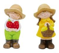 Zeroupshop Ceramic Garden Statue Set, Boy Girl with Fruit Figurines for Home and Outdoor Decor, Modern Minimalist Clay Ornaments for Living Room Balcony(A)