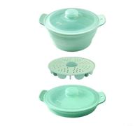 Zeroupshop Collapsible Silicone Microwave Steamer, 42oz Large Capacity Food Steaming Pot with Vented Lid and Basket, Quick Healthy Cooking for Veggies and Dumplings(Green)