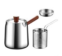 Zeroupshop Deep Fryer Pan with Strainer Basket, 304 Stainless Steel Oil Drip Drainer Rack for Chicken Wings Seafood Fries, 15cm Diameter Frying Pot with Wood(C)