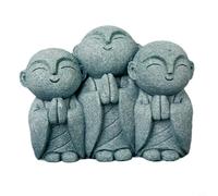 Zeroupshop Garden Decor Green Sandstone Little Monk Statue Set Featuring See No Evil Hear No Evil Speak No Evil Buddha Ornaments for Zen Home or Outdoor Display, and For Easy to Clean(C)