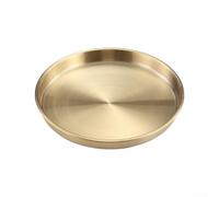 Zeroupshop Gold Matte Stainless Steel Round Flat Bottom Tray Luxury Serving Dish for Kitchen Dining Room Coffee Tea Party Stackable Storage Easy Clean 20cm(22m)