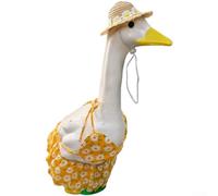 Zeroupshop Goose Statue Wind Chimes Bikini Outfit 3-Piece Set with Green and Yellow Tropical Design, Lightweight Cloth Garden Ornament for Hawaiian Beach Style Yard Decor(Yellow)