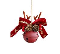 Zeroupshop Iron Holiday Bell Bow Mixed Pendant Pine Cone Ornaments Decorative Hanging Bells Window Door Tree Home Decor with Ribbon Indoor Outdoor Accessories(Red deer)