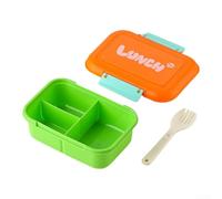 zeroupshop Leakproof 3 Compartment Lunch Box with Fork Included(Green) | for Heat meals directly, silicone seal prevents leaks, 3 separate sections, includes fork, PP material
