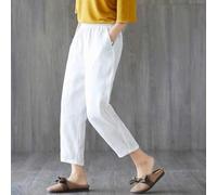 zeroupshop Loose Cotton Linen Trousers Women Elastic Waist Summer | Soft cotton linen blend, breathable for hot days, loose fit comfort, elastic waistband, ninth length cut