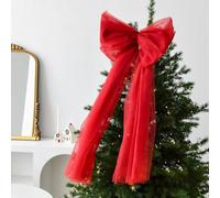 Zeroupshop Mesh Yarn Christmas Tree Bowknot Decoration 75 cm Large Holiday Tree Ornament Handmade Decorative Bow for Indoor Display(Light Red)
