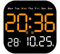 Zeroupshop Modern LED Wall Clock with Calendar, Thermometer, Moon Phase, Alarm and Countdown, 10-Level Brightness, Remote Control, Dual Power, Square Digital Desk or Wall Mount(Orange-red)