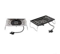 Zeroupshop Portable For IGT Tabletop Stove, 3-Burner Camping Gas Cooker with Windproof Shield, Stainless Steel Foldable BBQ Grill for Hiking Picnic Outdoor Cooking, Black(black)