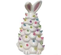 Zeroupshop Resin Christmas Rabbit Tree Sculpture with LED Lights, Whimsical Illuminated Ornament for Indoor Outdoor Festive Decoration, 15x8x8 cm(White Hare)