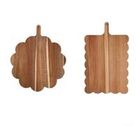Zeroupshop Round and Square Wood Serving Tray Set Acacia Hardwood | 2-piece set includes round and rectangular boards, scalloped edges, natural acacia , for ideal for chopping and serving