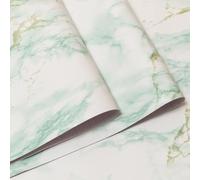 Zeroupshop Self-Adhesive Marble Roll 40cm x 10m Waterproof Oil-Proof High Temp Resistant Vinyl Sticker for Kitchen Cabinet Furniture Renovation Decor(green stone pattern)
