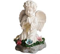 Zeroupshop Solar Angel Statue For Outdoor Decor, Resin Kneeling Figurine,with Auto Light, Waterproof Yard Ornament,for Wedding Party Hotel Cemetery, White