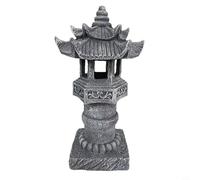 Zeroupshop Solar Powered Asian Lantern Garden Light Decorative Pagoda Style Stone-Textured Resin Lamp LED Outdoor Lighting for Landscape Path Courtyard