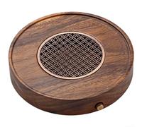 Zeroupshop Solid Walnut Tea Tray with Dual Drainage and Water Storage, New Chinese Style Tea Table with Zinc Alloy Accents for Home Office Outdoor Use, 22x22x4cm(Fate)