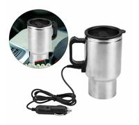 Zeroupshop Stainless Steel Car Electric Water Heater Mug 450ml Travel Heated Coffee Cup Kettle with 12V Power for Road Trips, Vacuum Insulated