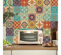 Zeroupshop Waterproof Moroccan Tile Stickers for Bathroom Kitchen Walls 24 PCS Self-Adhesive Removable Floral Pattern Decals for Home Decoration(10 * 10CM)