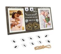 Zeroupshop Wooden Anniversary Picture Frame Double Photo Display with String Heart Accent for Wedding Memories Table Top Wall Mount 15.7x7.8 Inches