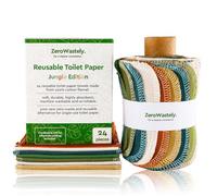 ZeroWastely 24 Reusable Toilet Paper Washable Roll - Bidet Towels Washable Toilet Paper - Cut Back & Waste Less with our Colored Super Soft, Absorbent & Re-Rollable Cloth Wipes - Jungle Edition