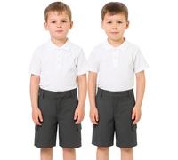 Zerox World Boys School Cargo Shorts 2Pack & 1Pack Uniform Adjustable Half Elasticated Waist with Zip & Clip Fastening Fit Knee Length Age 3-13 (UK, Age, 6 Years, 7 Years, Regular, Grey Pack of 2)