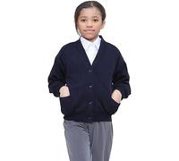 Zerox World Girls School Uniform Long Sleeve Fleece Cardigan V-Neck Button-Up with Front Pockets Kids Classic School wear Sweater Age 2-14 Years (UK, Age, 13 Years, 14 Years, Regular, Navy Blue)