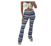 Zerox World Ladies Zig Zag Aztec Print Flair Trouser Women Bootcut Pants (UK, Numeric, 12, 14, Regular, Regular, Blue Zig Zag)