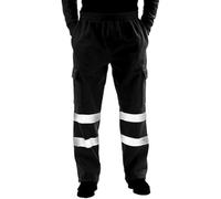 Zerox World Men’s Hi Vis Jogging Bottoms Combat Trousers High Visibility Safety Pants with Reflective Tape Cargo Pockets & Elastic Waist Workwear (UK, Alpha, XL, Plus, Regular, Black)
