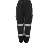 Zerox World Men’s Hi Vis Jogging Bottoms Combat Trousers High Visibility Safety Pants with Reflective Tape Cargo Pockets & Elastic Waist Workwear (UK, Alpha, M, Regular, Regular, Black Elastic Hem)