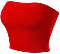 Zerox World Women Ladies Boob Tube Sleeveless Crop Top Strapless Bandeau Seamless Stretchy Fitted Camisole Basic Slim Fit Layering Vest for Summer Party Beach Casual Wear Red