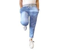 Zerox World Women’s Ladies Denim Joggers Star Printed Sweatpants Floral Ribbed Waistband Trousers Ladies Casual Summer Drawstring Italian Gym Running Pants Plus Size 8-22 (16-18, Denim Plain Light)