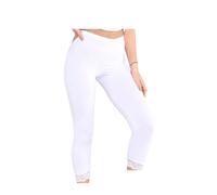 Zerox World Womens Ladies ¾ Cropped Capri Lace Trim Leggings Stretchy Soft Tights Yoga Pants Elasticated Waist Shorts for Jogging UK 8-26 (UK, Numeric, 12, 14, Regular, Regular, White)