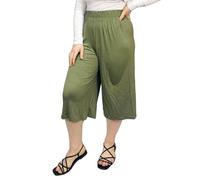 Zerox World Womens Ladies Plain 3/4 Length Short Palazzo Trousers Casual Wide Leg Culottes Pants Plus Sizes UK 8-26 Khaki