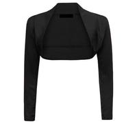 Zerox World Womens Long Sleeve Bolero Shrug Cropped Open Front Cardigan Lightweight Satin Look Cover Up Evening, Party, Formal Wear Sizes 8-26 (Black, ML)